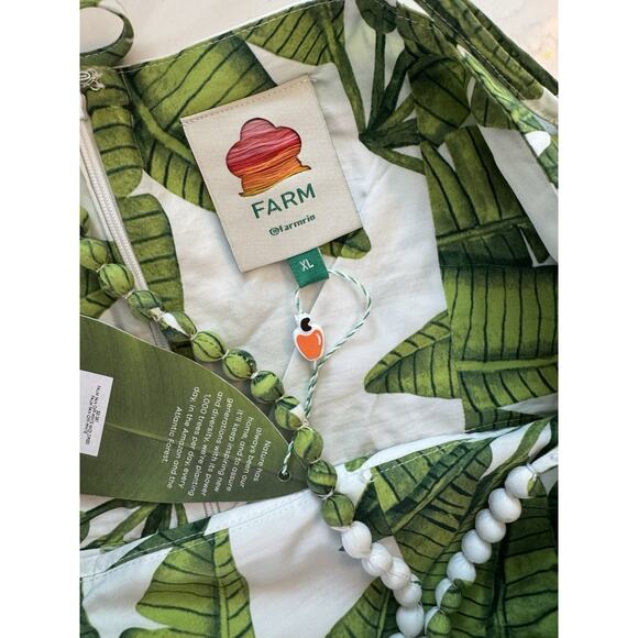 NEW! Farm Rio Palm Fan Midi Dress XL White Green Tropical Cotton Beaded Straps - Picture 7 of 12